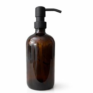 16 OZ. GLASS SOAP DISPENSER W/ METAL PUMP (AMBER GLASS/BLACK PUMP)